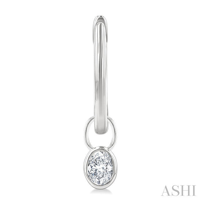 1/3 Ctw Bezel Set Oval Cut Diamond Huggie Earrings in 14K White Gold