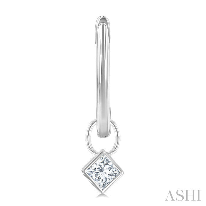 1/3 Ctw Bezel Set Princess Cut Diamond Huggie Earrings in 14K White Gold