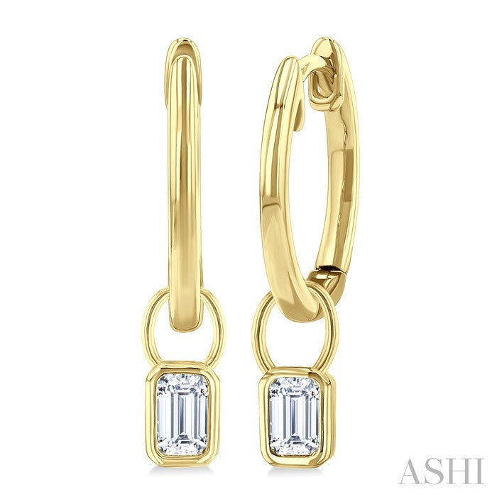 1/3 Ctw Bezel Set Emerald Cut Diamond Huggie Earrings in 14K Yellow Gold