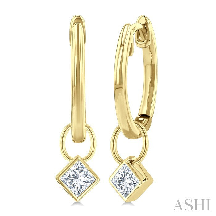 1/3 Ctw Bezel Set Princess Cut Diamond Huggie Earrings in 14K Yellow Gold