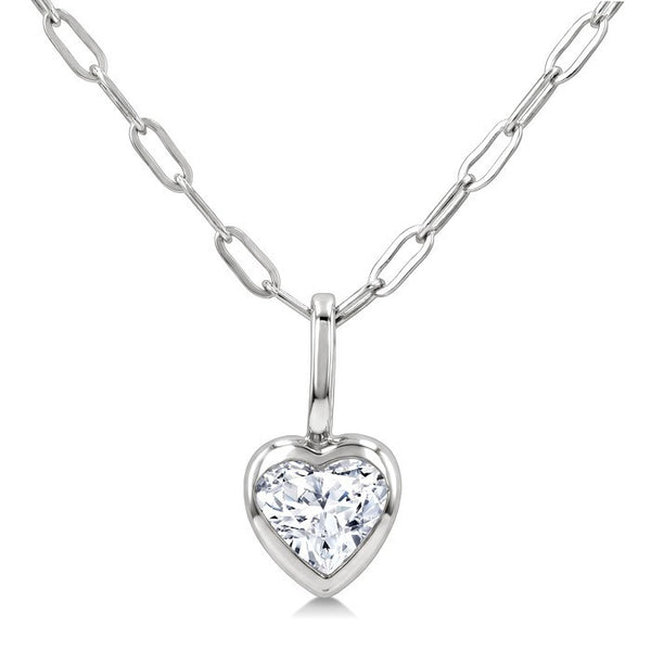 1/5 Ctw Heart Shape Bezel Set Diamond Fashion Pendant With Paperclip Chain in 14K White Gold
