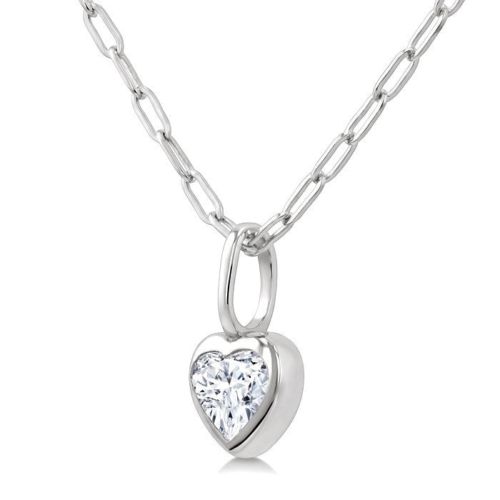 1/5 Ctw Heart Shape Bezel Set Diamond Fashion Pendant With Paperclip Chain in 14K White Gold