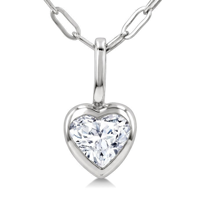 1/5 Ctw Heart Shape Bezel Set Diamond Fashion Pendant With Paperclip Chain in 14K White Gold