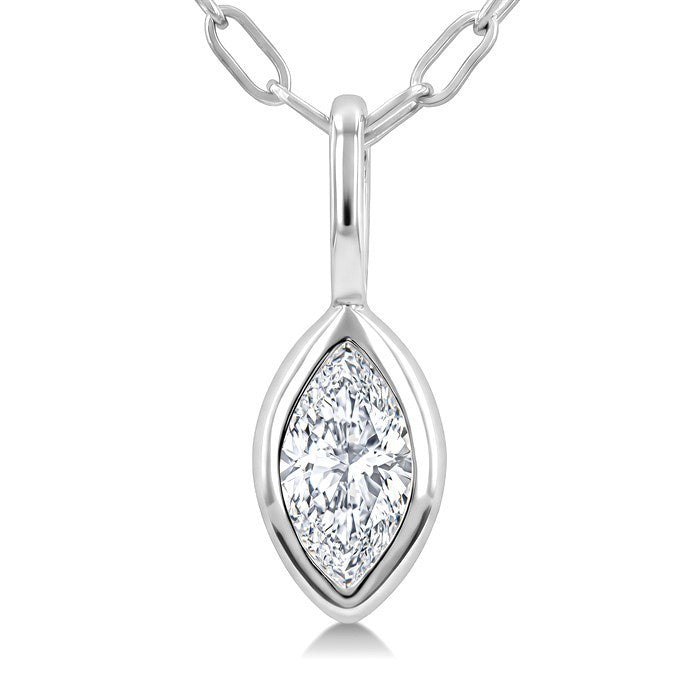 1/5 Ctw Marquise Cut Bezel Set Diamond Fashion Pendant With Paperclip Chain in 14K White Gold