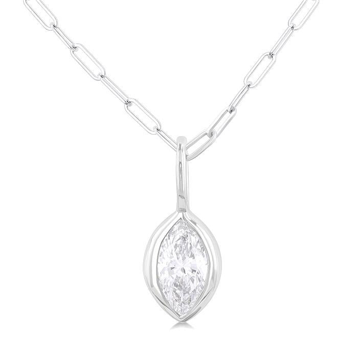 Xanthe Isolde Marquise Shape Bezel Set Paperclip Diamond Fashion Pendant