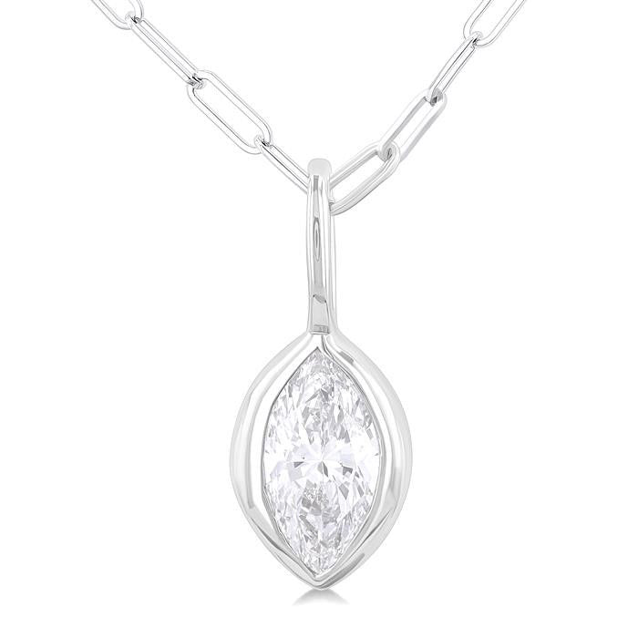 Xanthe Isolde Marquise Shape Bezel Set Paperclip Diamond Fashion Pendant