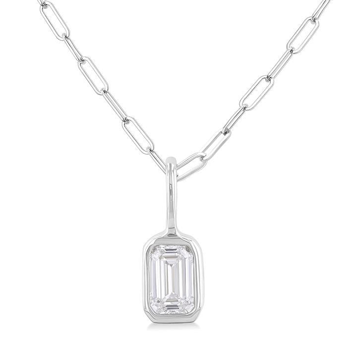 Galatea Sable Emerald Shape Bezel Set Paperclip Diamond Fashion Pendant