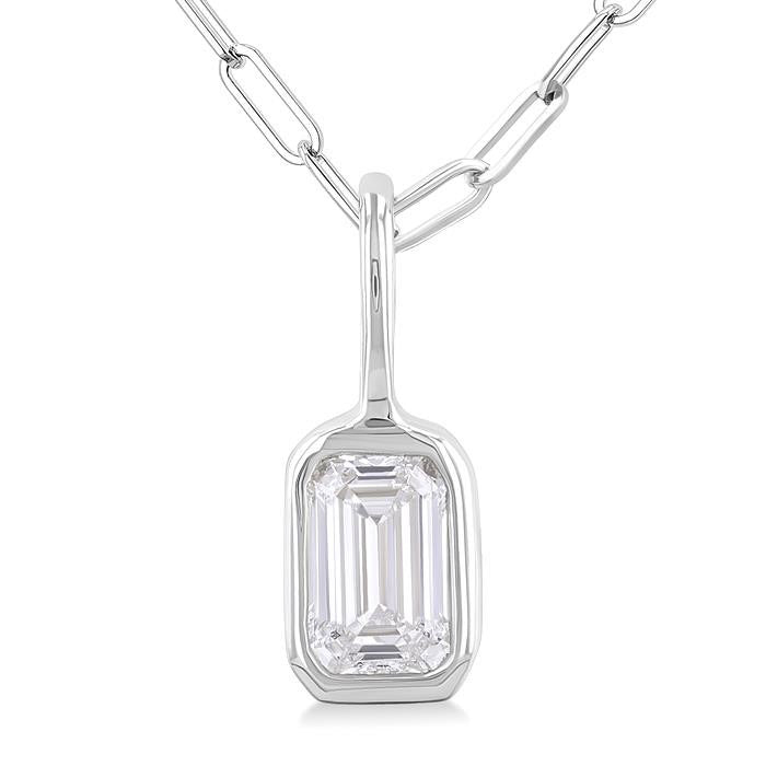Galatea Sable Emerald Shape Bezel Set Paperclip Diamond Fashion Pendant