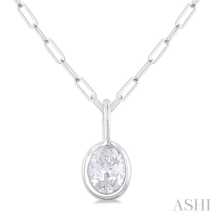 Prairie Minerva Oval Shape Bezel Set Paperclip Diamond Fashion Pendant
