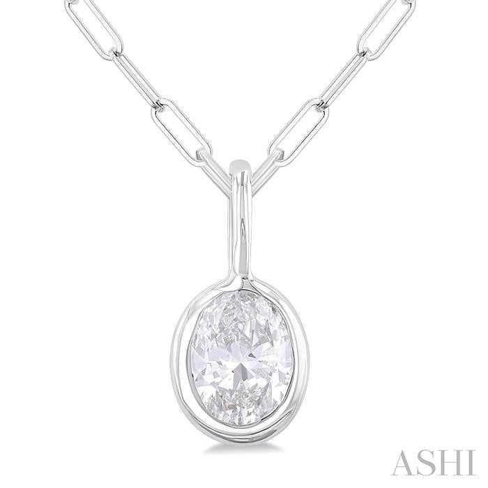 Prairie Minerva Oval Shape Bezel Set Paperclip Diamond Fashion Pendant