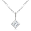 1/5 Ctw Princess Cut Bezel Set Diamond Fashion Pendant with Paperclip Chain in 14K White Gold
