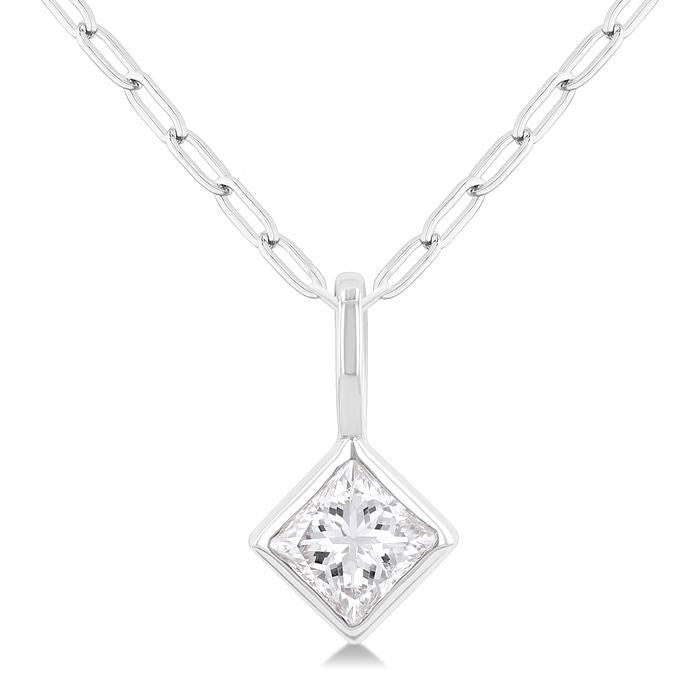 Marigold Dione Princess Shape Bezel Set Paperclip Diamond Fashion Pendant