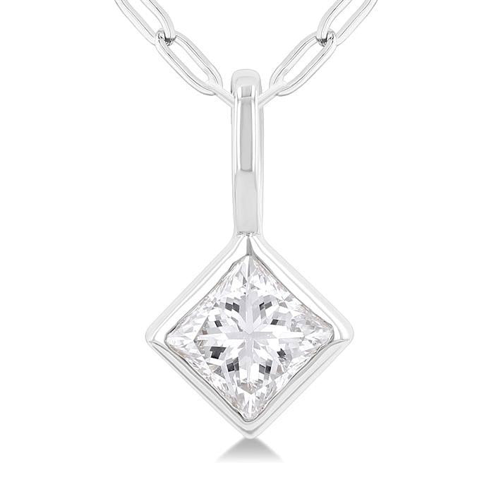 Marigold Dione Princess Shape Bezel Set Paperclip Diamond Fashion Pendant