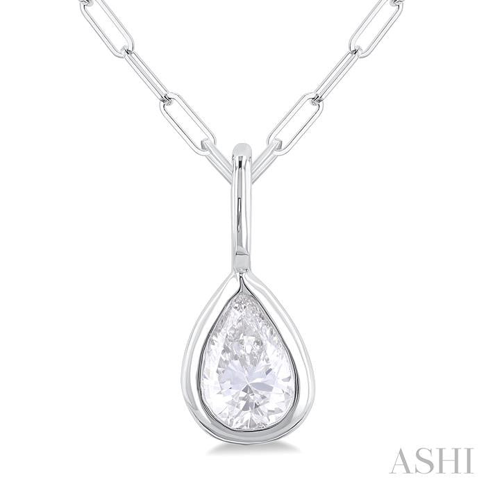 Orion Xenia Pear Shape Bezel Set Paperclip Diamond Fashion Pendant