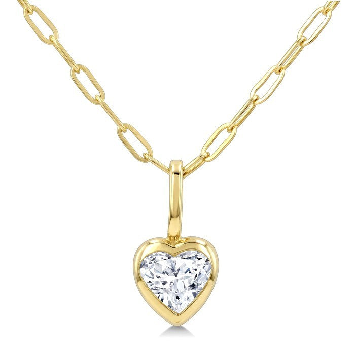 1/5 Ctw Heart Shape Bezel Set Diamond Fashion Pendant With Paperclip Chain in 14K Yellow Gold