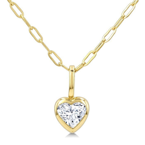 1/5 Ctw Heart Shape Bezel Set Diamond Fashion Pendant With Paperclip Chain in 14K Yellow Gold