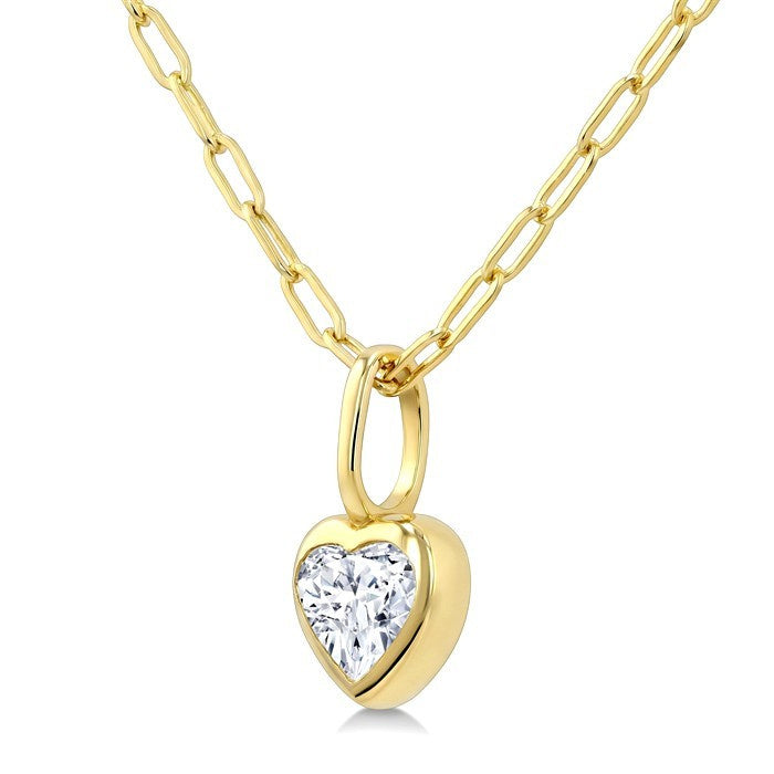 1/5 Ctw Heart Shape Bezel Set Diamond Fashion Pendant With Paperclip Chain in 14K Yellow Gold