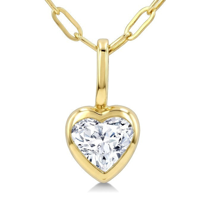1/5 Ctw Heart Shape Bezel Set Diamond Fashion Pendant With Paperclip Chain in 14K Yellow Gold