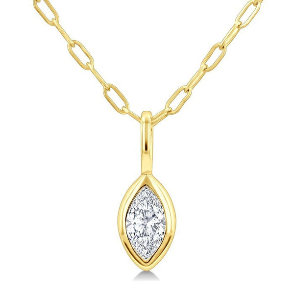 1/5 Ctw Marquise Cut Bezel Set Diamond Fashion Pendant With Paperclip Chain in 14K Yellow Gold