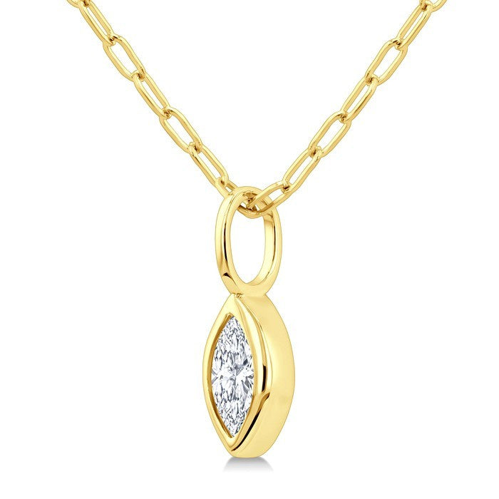 1/5 Ctw Marquise Cut Bezel Set Diamond Fashion Pendant With Paperclip Chain in 14K Yellow Gold
