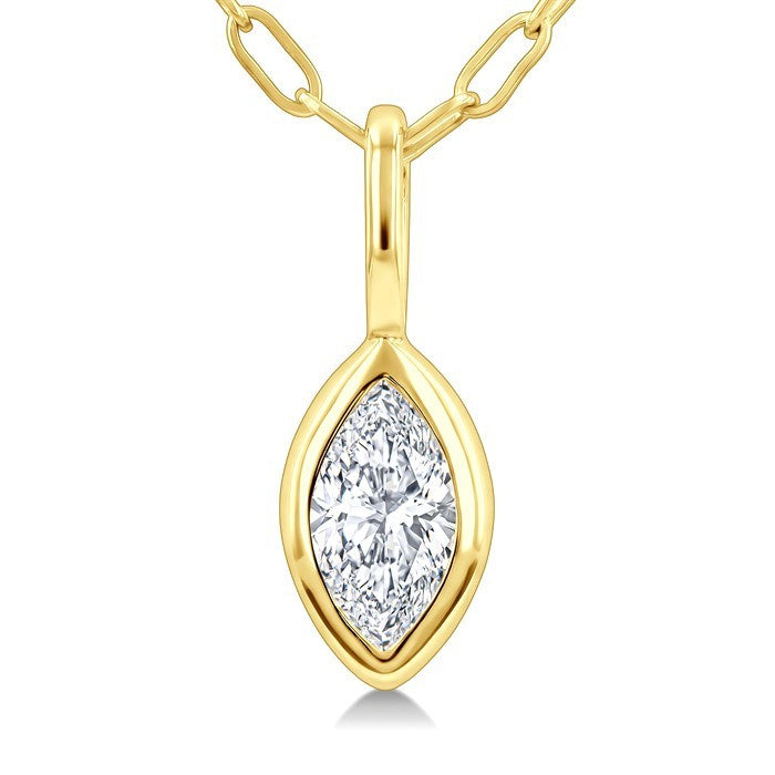 1/5 Ctw Marquise Cut Bezel Set Diamond Fashion Pendant With Paperclip Chain in 14K Yellow Gold