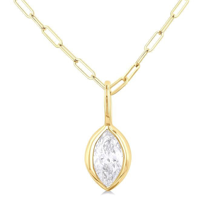Clover Luna Marquise Shape Bezel Set Paperclip Diamond Fashion Pendant