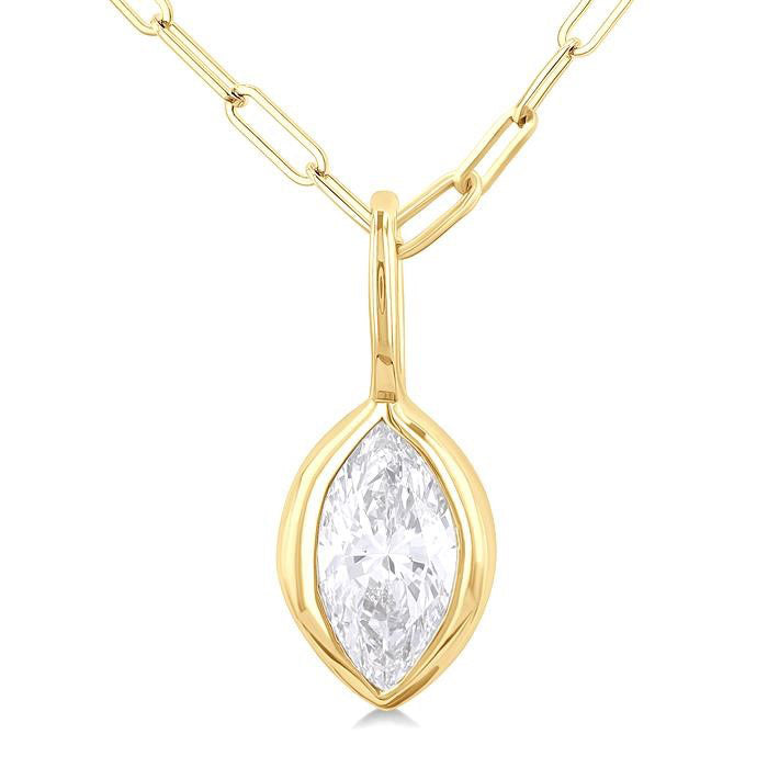 Clover Luna Marquise Shape Bezel Set Paperclip Diamond Fashion Pendant