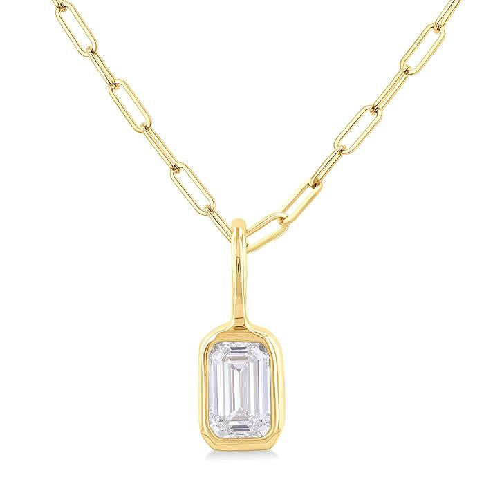 Tide River Emerald Shape Bezel Set Paperclip Diamond Fashion Pendant
