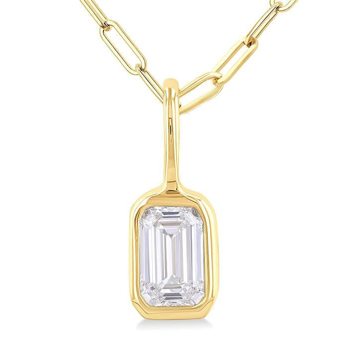 Tide River Emerald Shape Bezel Set Paperclip Diamond Fashion Pendant