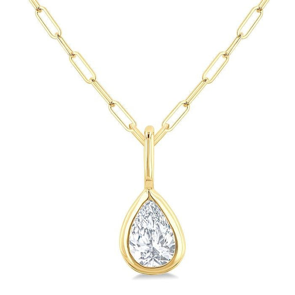 1/5 Ctw Pear Cut Bezel Set Diamond Fashion Pendant With Paperclip Chain in 14K yellow Gold
