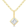 1/5 Ctw Princess Cut Bezel Set Diamond Fashion Pendant With Paperclip Chain in 14K Yellow Gold
