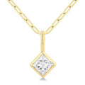 Quince Zenith Princess Shape Bezel Set Paperclip Diamond Fashion Pendant