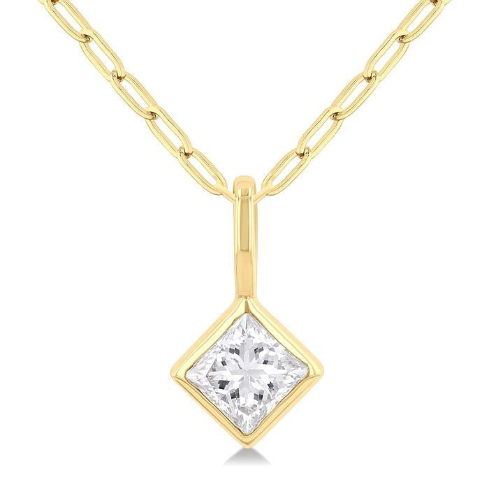Quince Zenith Princess Shape Bezel Set Paperclip Diamond Fashion Pendant