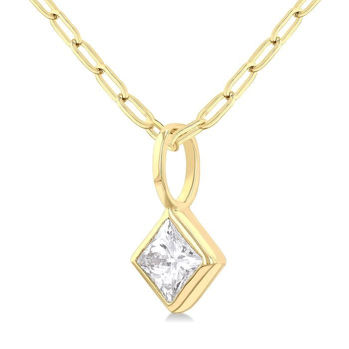 Quince Zenith Princess Shape Bezel Set Paperclip Diamond Fashion Pendant