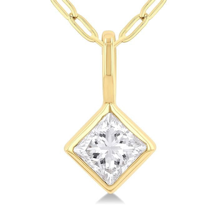 Quince Zenith Princess Shape Bezel Set Paperclip Diamond Fashion Pendant
