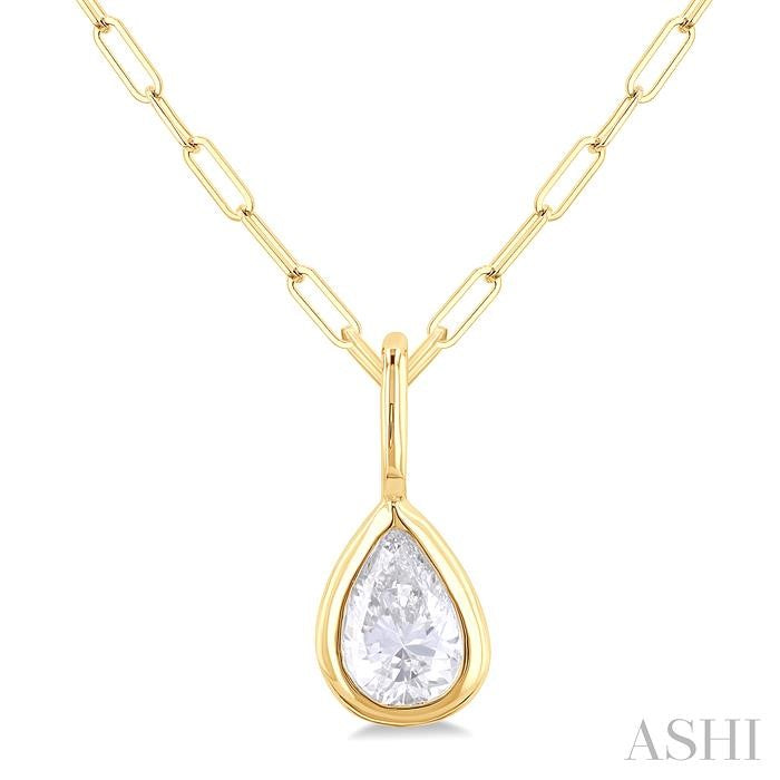 Selene Yew Pear Shape Bezel Set Paperclip Diamond Fashion Pendant