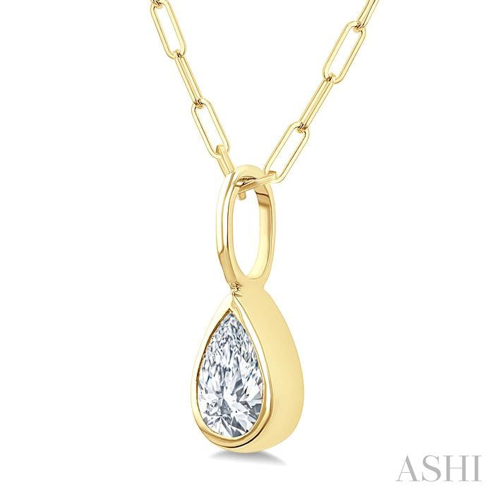 Selene Yew Pear Shape Bezel Set Paperclip Diamond Fashion Pendant