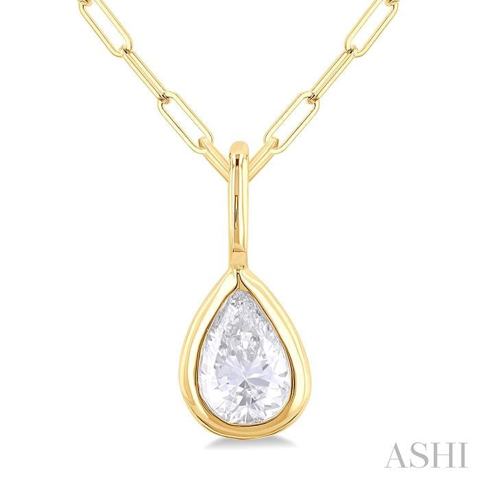 Selene Yew Pear Shape Bezel Set Paperclip Diamond Fashion Pendant