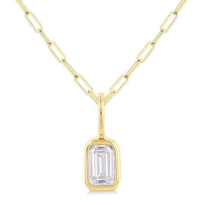 Poppy Thorn Emerald Shape Bezel Set Paperclip Diamond Fashion Pendant