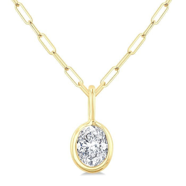 1/5 Ctw Oval Cut Bezel Set Diamond Fashion Pendant With Paperclip Chain in 10K Yellow Gold
