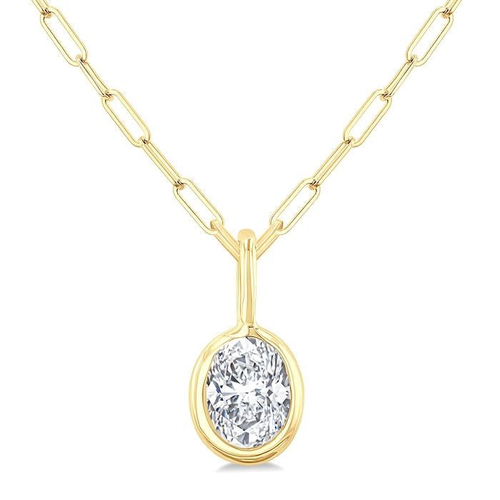 1/5 Ctw Oval Cut Bezel Set Diamond Fashion Pendant With Paperclip Chain in 10K Yellow Gold