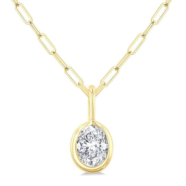 1/5 Ctw Oval Cut Bezel Set Diamond Fashion Pendant With Paperclip Chain in 10K Yellow Gold