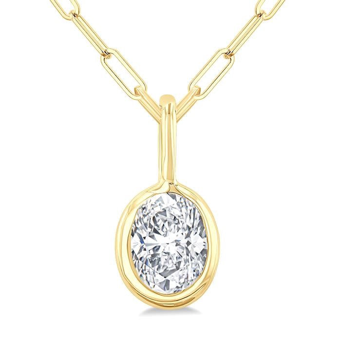 1/5 Ctw Oval Cut Bezel Set Diamond Fashion Pendant With Paperclip Chain in 10K Yellow Gold