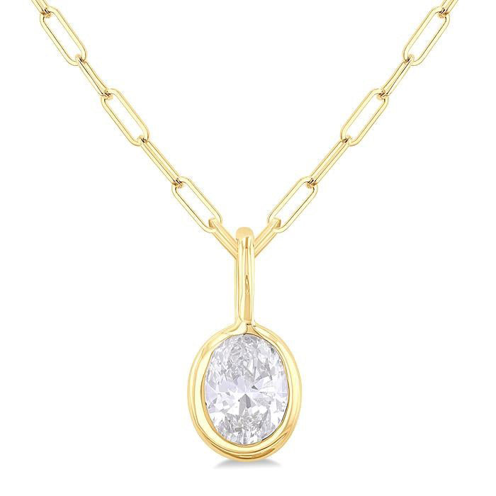 Regalia Evadne Oval Shape Bezel Set Paperclip Diamond Fashion Pendant