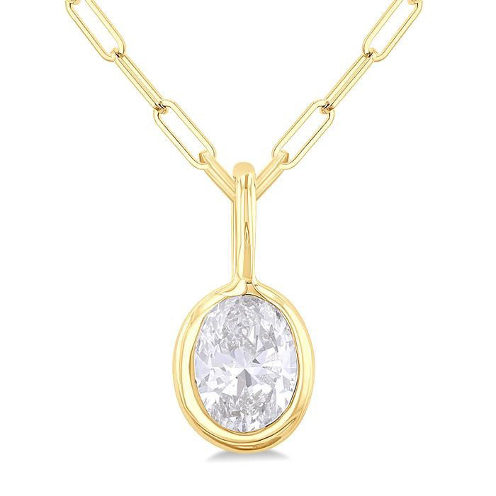 Regalia Evadne Oval Shape Bezel Set Paperclip Diamond Fashion Pendant