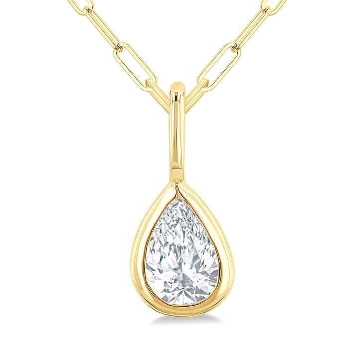 1/5 Ctw Pear Cut Bezel Set Diamond Fashion Pendant With Paperclip Chain in 10K Yellow Gold