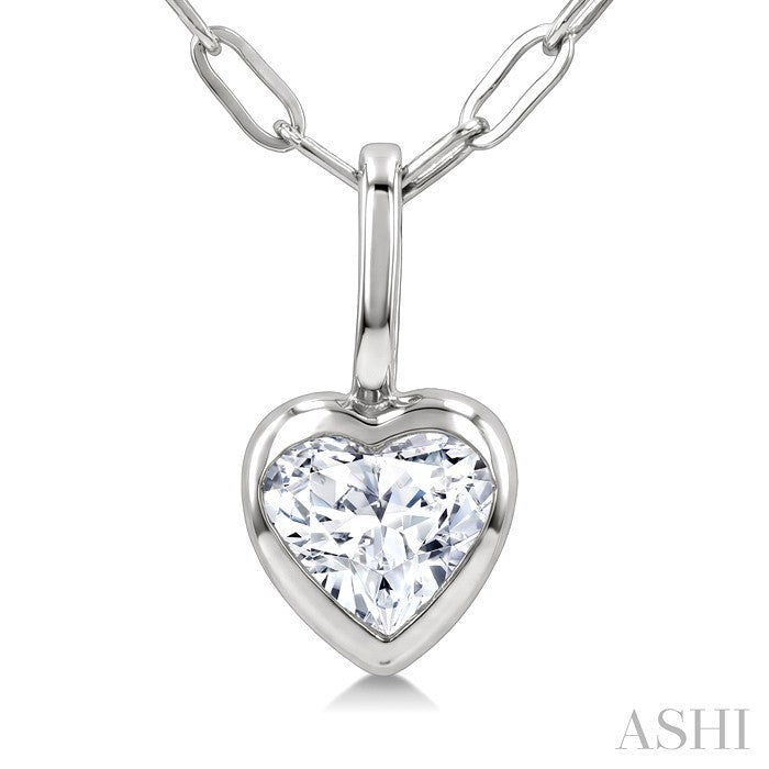 1/5 Ctw Heart Shape Bezel Set Diamond Fashion Pendant With Paperclip Chain in 14K White Gold
