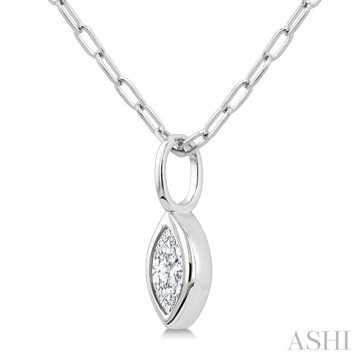 1/5 Ctw Marquise Cut Bezel Set Diamond Fashion Pendant With Paperclip Chain in 14K White Gold