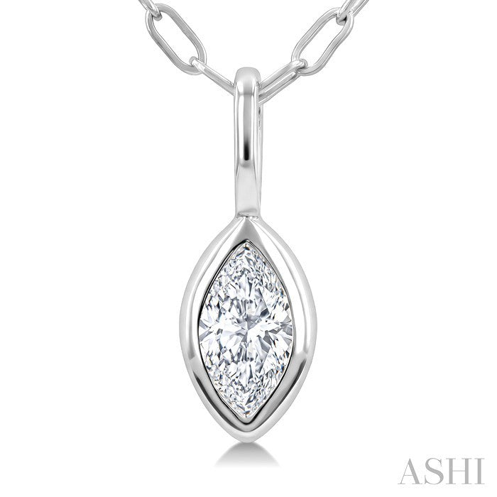 1/5 Ctw Marquise Cut Bezel Set Diamond Fashion Pendant With Paperclip Chain in 14K White Gold