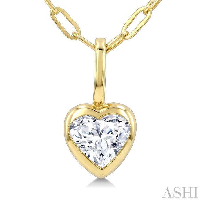 1/5 Ctw Heart Shape Bezel Set Diamond Fashion Pendant With Paperclip Chain in 14K Yellow Gold